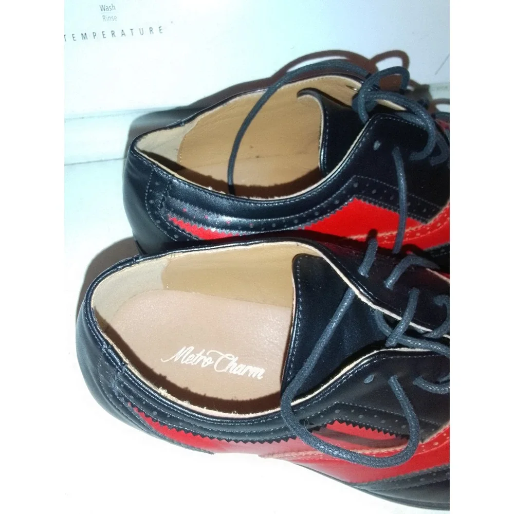 Mens Metro Charm Black& Red Two Toned Perforatal Wing Tip Lace Up Oxford...